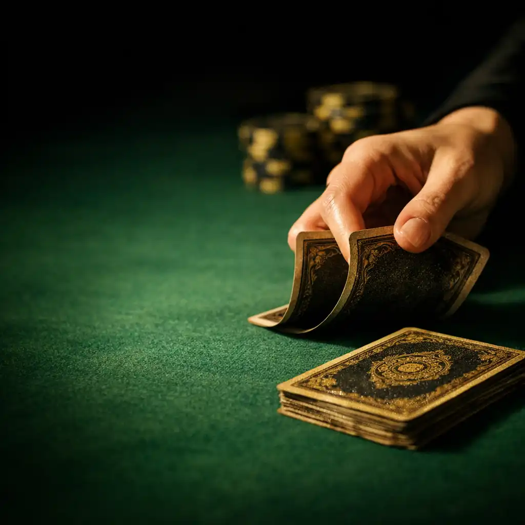 Gros plan sur des cartes à jouer posées sur un tapis de poker vert