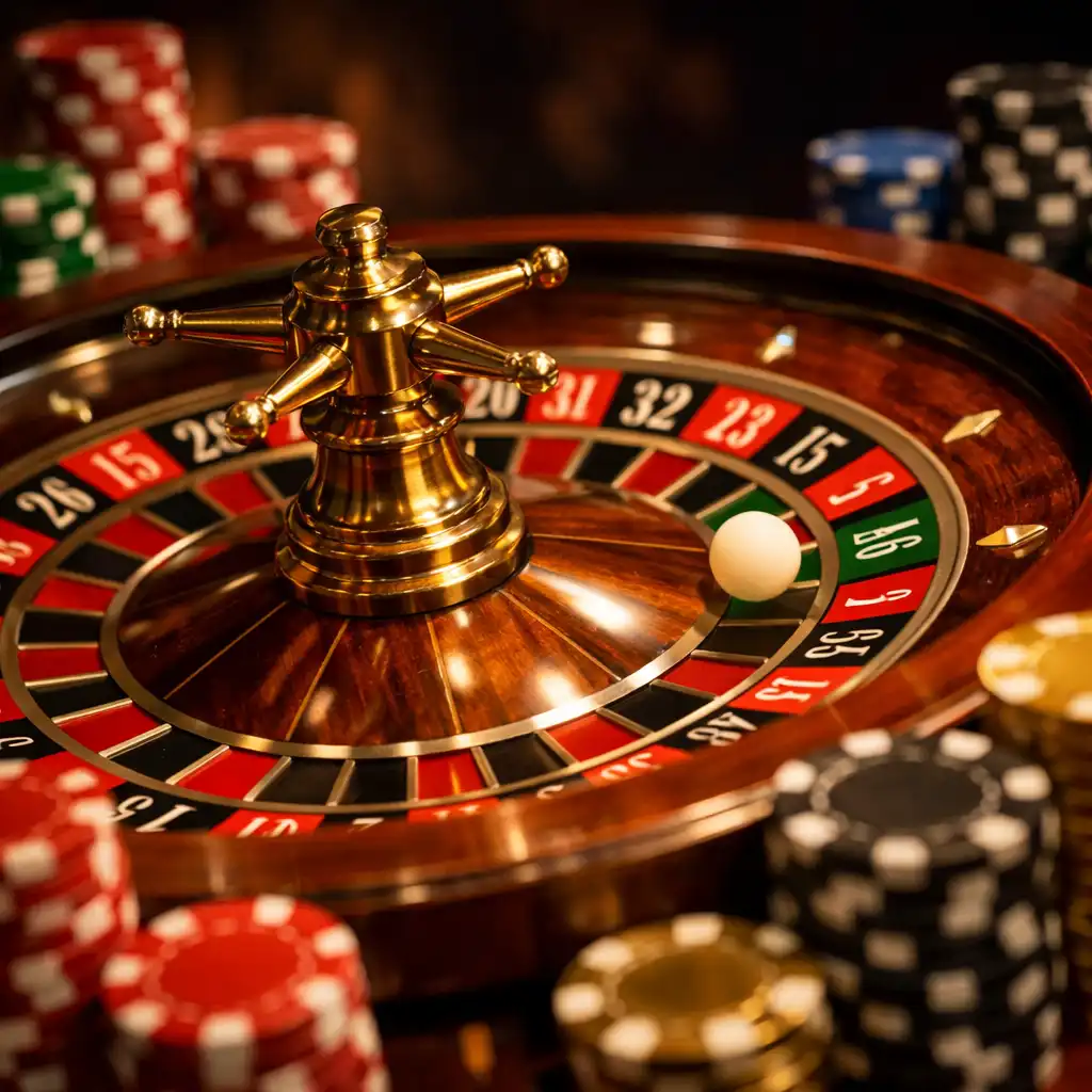 Vue rapprochée d'une roulette de casino en rotation