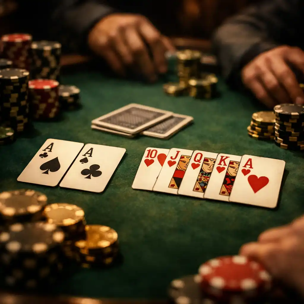 Gros plan sur une table de poker avec cartes et jetons