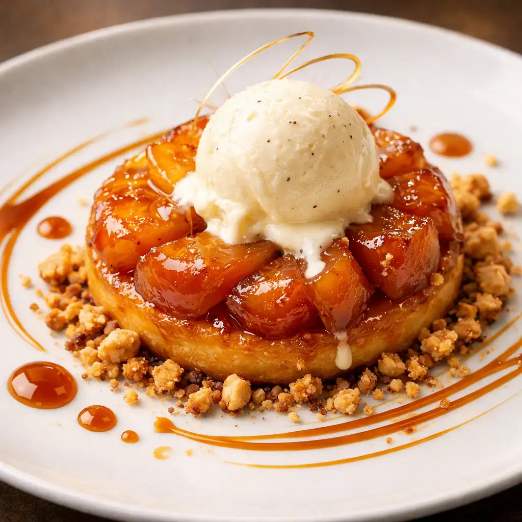 Tarte Tatin revisitée avec pommes caramélisées et glace à la vanille